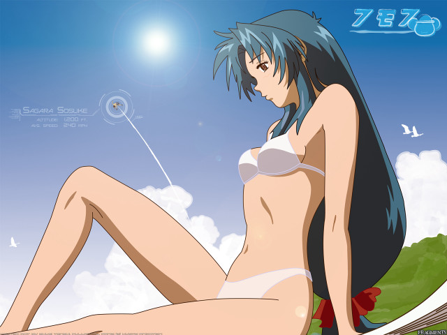 Blue sky bikini sitting portrait free wallpaper for desktop - medium preview image