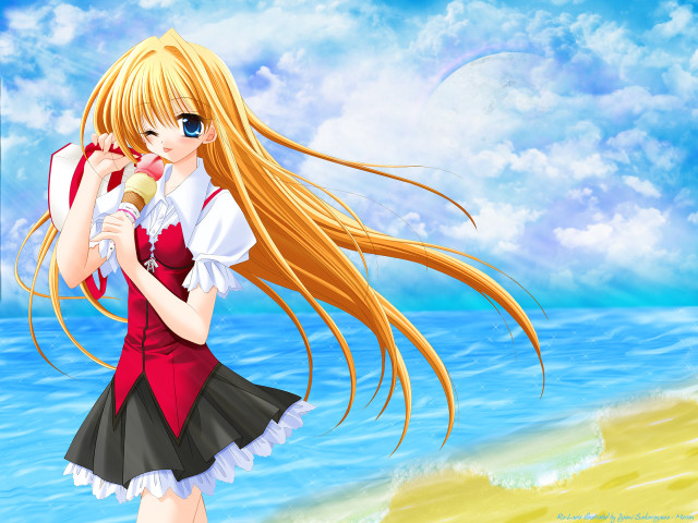 Girl beach microphone reddress anime free wallpaper for desktop - medium preview image