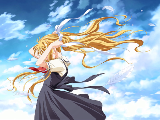 Woman flying feather bow angel free wallpaper for desktop - medium preview image