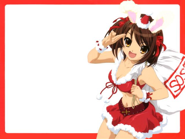 Red santa haruhi anime illustration free wallpaper for desktop - medium preview image
