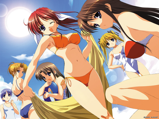 Anime girls bikini sky sun free wallpaper for desktop - medium preview image