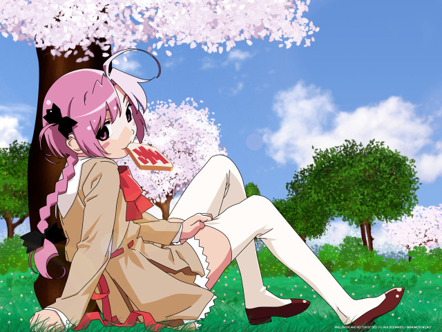 Girl bird under tree flower free wallpaper for desktop - medium preview image