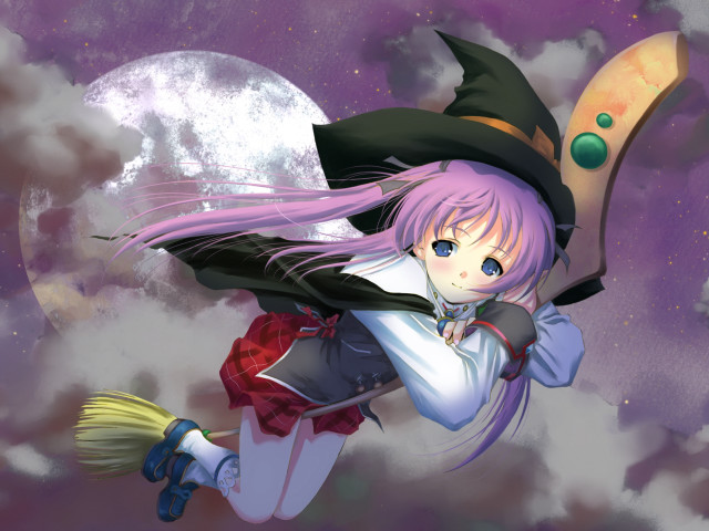 Girl flying broom moon starry free wallpaper for desktop - medium preview image