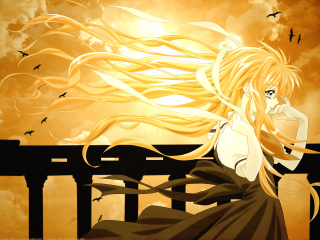 Gothic anime woman bridge birds free wallpaper for desktop - medium preview image