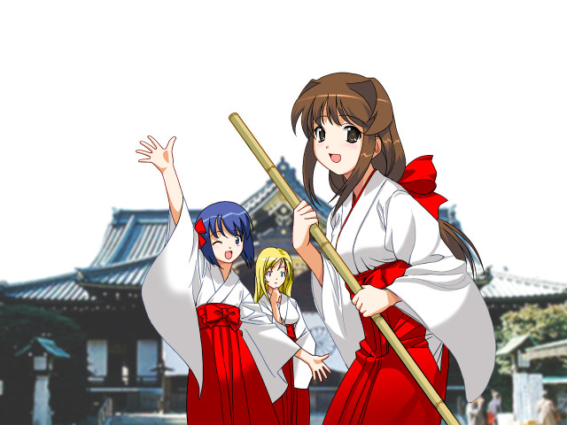 Miko traditional japanese clothing waving free wallpaper for desktop - medium preview image