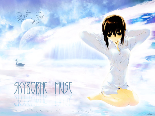 Woman sitting swan anime gothic free wallpaper for desktop - medium preview image