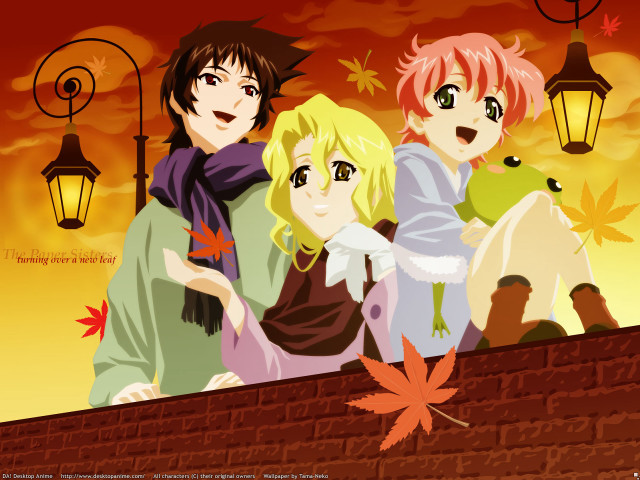 Autumn leaves lamp post girls free wallpaper for desktop - medium preview image