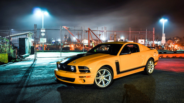 Yellow mustang car night parking free wallpaper for desktop - medium preview image