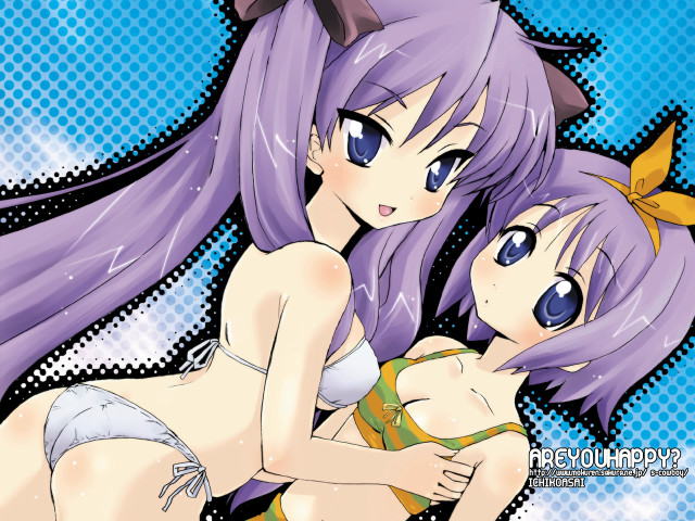 Purple hair anime girls hugging free wallpaper for desktop - medium preview image