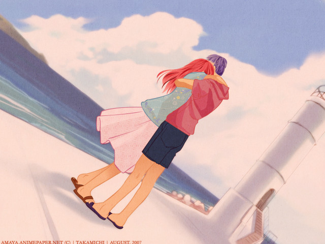 Romantic beach boat sunset lighthouse free wallpaper for desktop - medium preview image