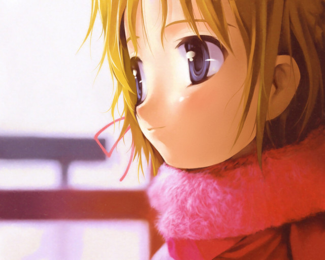Blonde anime girl red coat free wallpaper for desktop - medium preview image