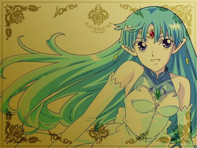 Anime girl blue hair green #2 free wallpaper for desktop - medium preview image