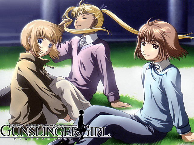 Three anime girls blowing hair free wallpaper for desktop - medium preview image