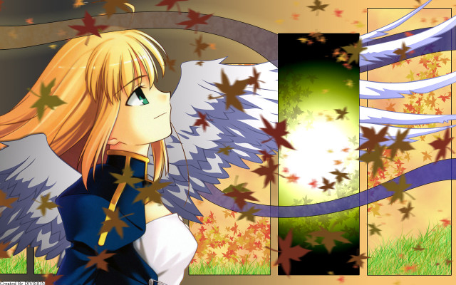 Girl blonde hair wings autumn free wallpaper for desktop - medium preview image