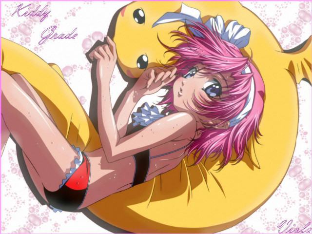 Pink haired girl lying yellow free wallpaper for desktop - medium preview image
