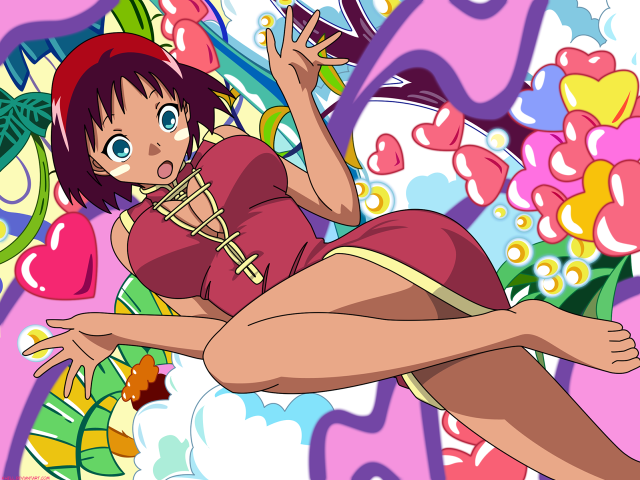 Cartoon girl red dress flying free wallpaper for desktop - medium preview image