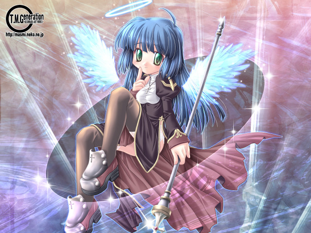 Blue hair girl sword fish free wallpaper for desktop - medium preview image