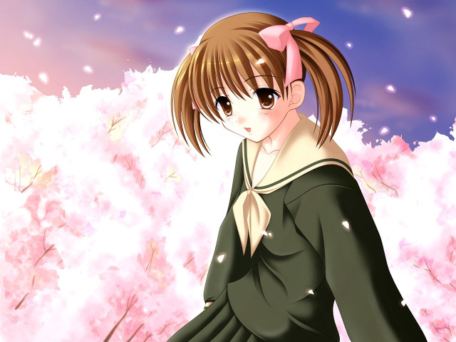 Girl brown hair pink flowers free wallpaper for desktop - medium preview image