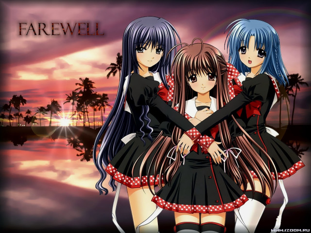 Anime girls sunset palmtrees bluehair free wallpaper for desktop - medium preview image