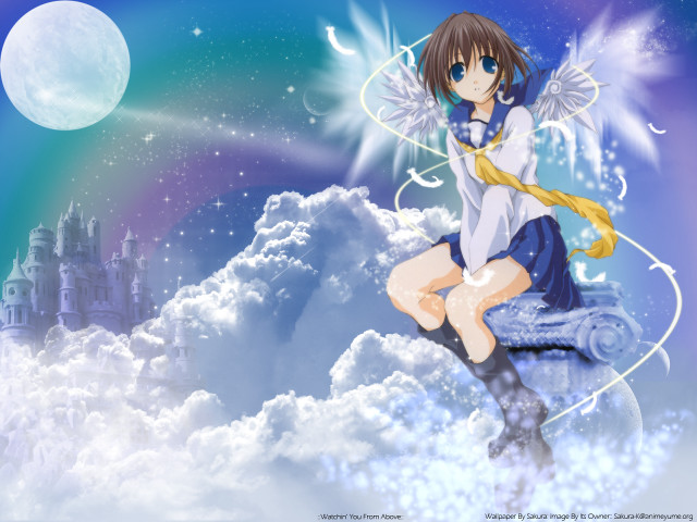 Girl cloud castle rainbow anime free wallpaper for desktop - medium preview image
