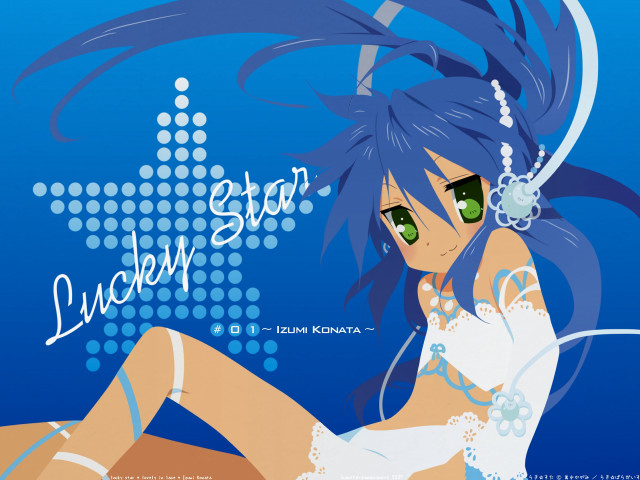 Bluehair greeneyes sitting posterart stars free wallpaper for desktop - medium preview image