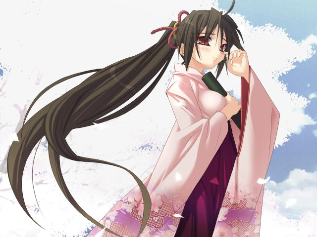 Woman kimono sky clouds flowers free wallpaper for desktop - medium preview image