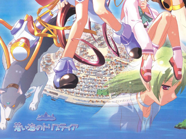 Anime girls beach dog horse free wallpaper for desktop - medium preview image