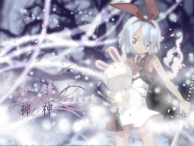 Gothic anime girl snow bunny free wallpaper for desktop - medium preview image