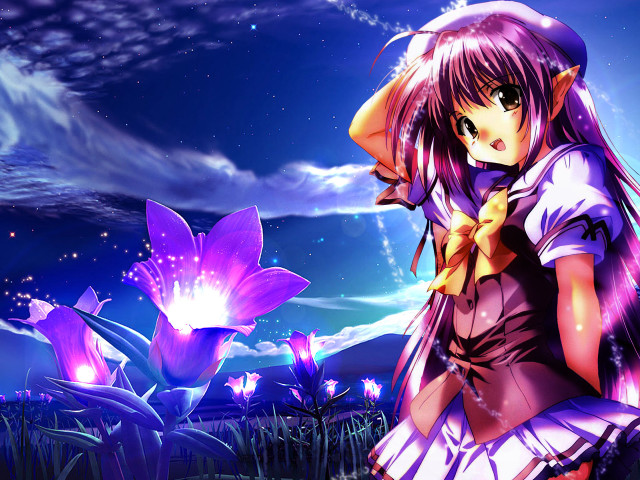 Purple dress girl flower anime free wallpaper for desktop - medium preview image
