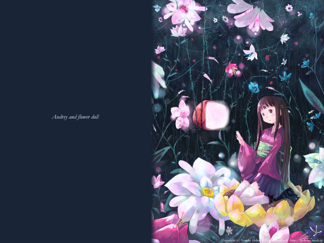 Girl sitting flowers book kimono free wallpaper for desktop - medium preview image