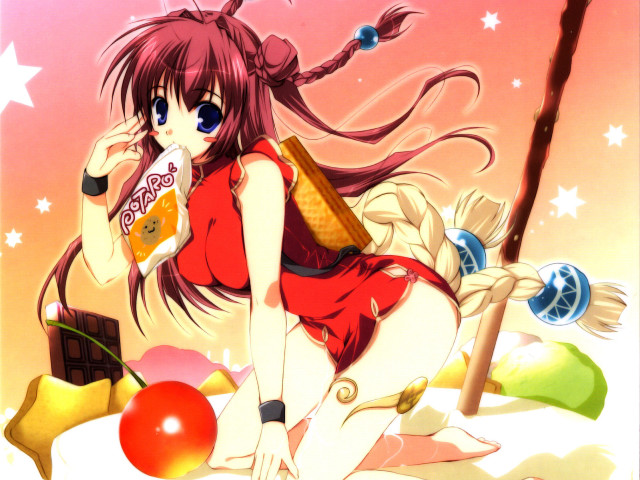 Girl red dress candy cherry free wallpaper for desktop - medium preview image