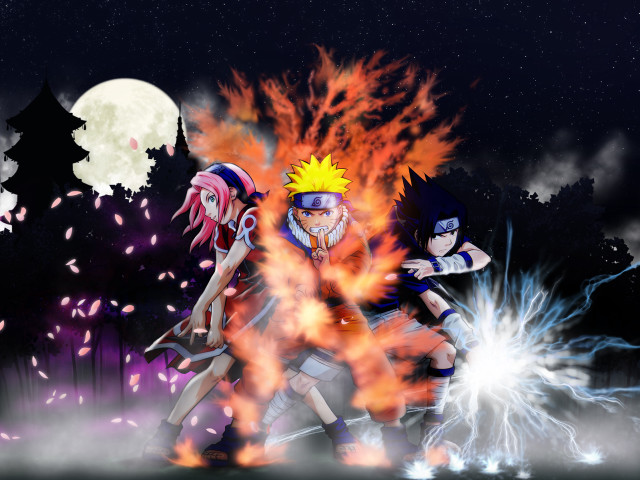 Fire moon anime couple fireworks free wallpaper for desktop - medium preview image