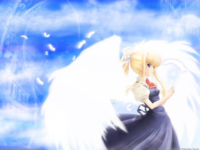 Blonde girl angel wings blue free wallpaper for desktop - medium preview image