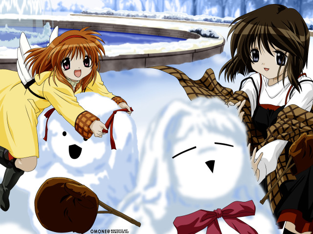 Anime girls snow winter coat free wallpaper for desktop - medium preview image