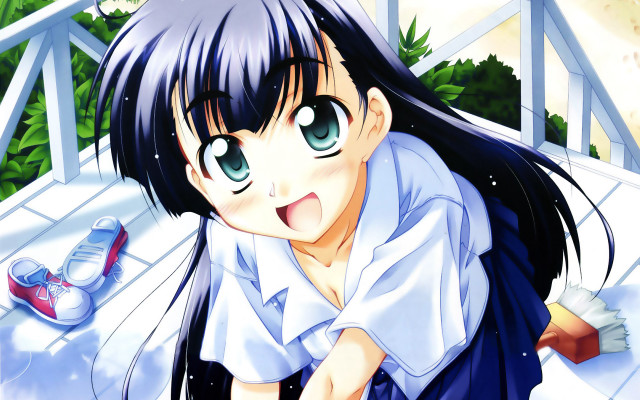 Girl black hair white shirt free wallpaper for desktop - medium preview image