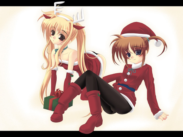 Anime christmas reindeer santa girls free wallpaper for desktop - medium preview image