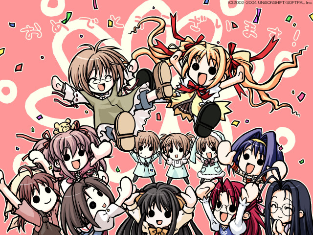 Anime girls confetti pink background free wallpaper for desktop - medium preview image