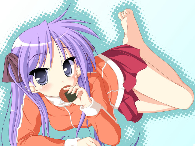 Purple hair girl anime food #2 free wallpaper for desktop - medium preview image
