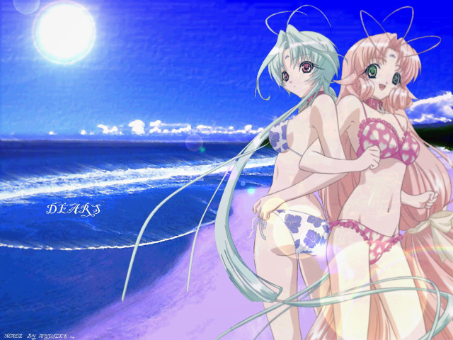 Moonlit beach anime girls ocean free wallpaper for desktop - medium preview image