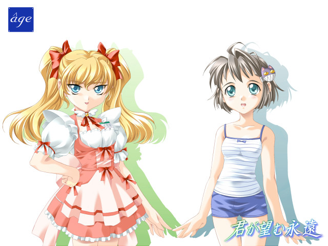 Anime girls holding hands dress free wallpaper for desktop - medium preview image