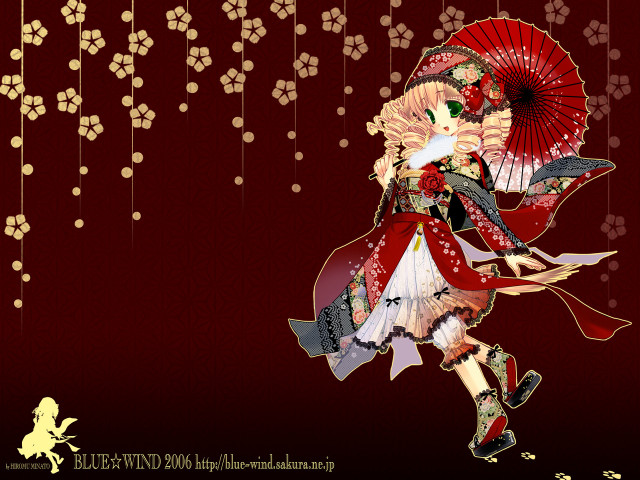 Woman kimono red umbrella gothic free wallpaper for desktop - medium preview image