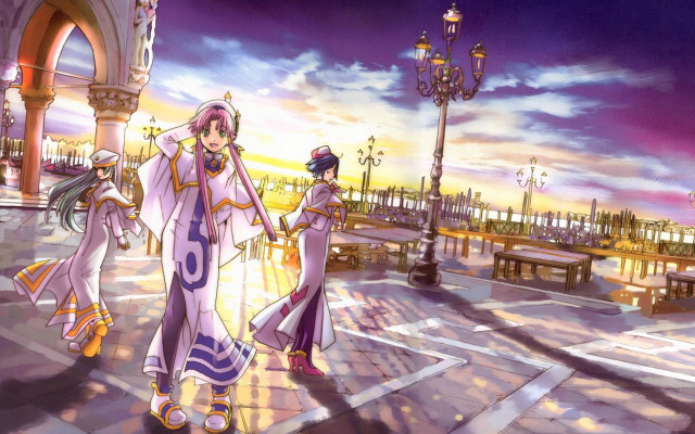 Sunset city two women bench free wallpaper for desktop - medium preview image