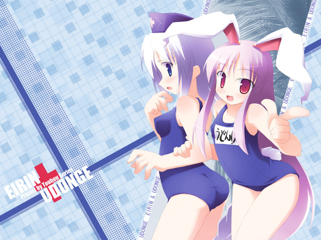 Anime girls bathing suits blue free wallpaper for desktop - medium preview image