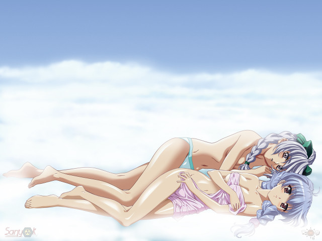 Anime girls cloud sky braids free wallpaper for desktop - medium preview image