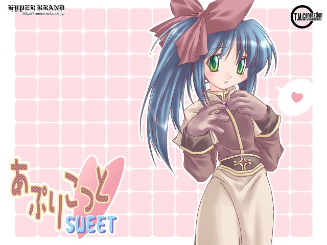 Blue hair pink bow girl free wallpaper for desktop - medium preview image