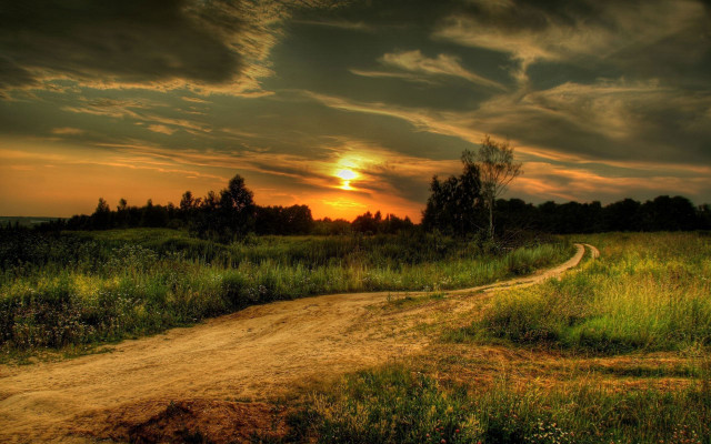 Dirt road field sunset clouds #5 free wallpaper for desktop - medium preview image