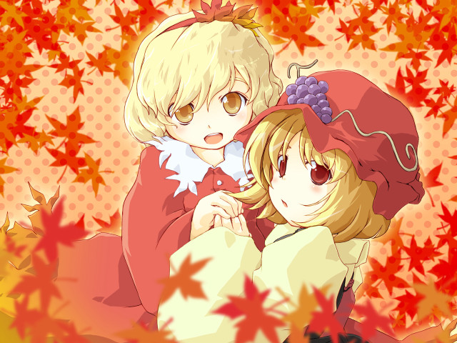Anime girls autumn leaves blonde free wallpaper for desktop - medium preview image