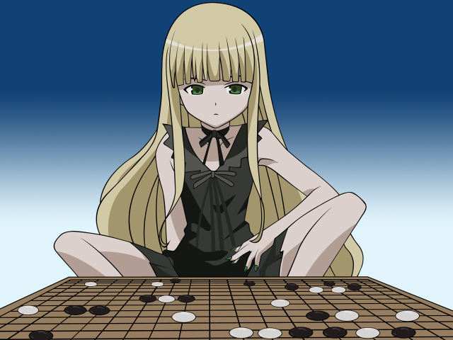 Woman sitting checkerboard game blue free wallpaper for desktop - medium preview image