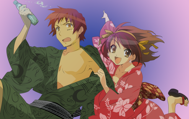 Anime couple bottle water kimono free wallpaper for desktop - medium preview image