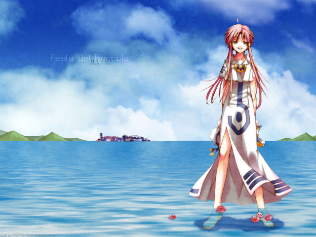 Anime girl water boat clouds free wallpaper for desktop - medium preview image